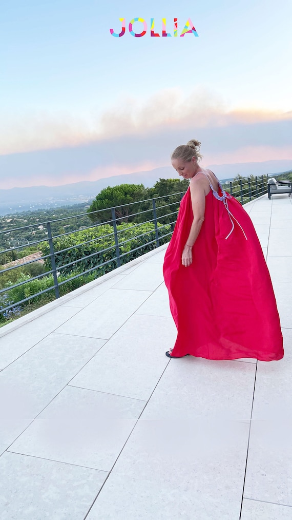 Plus Size Red Maxi Dress: Organic Viscose Bohemian Summer Gown