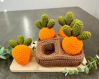 Crochet Carrot Pulling Toy | Montessori Inspired Toy | Pretend Play Garden | Easter Gift For Toddlers | Fine Motor Toy
