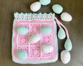 Crochet Tic-Tac-Toe Egg Pouch | Easter Basket Stuffer | Kids Travel Game | Handmade Custom Gift