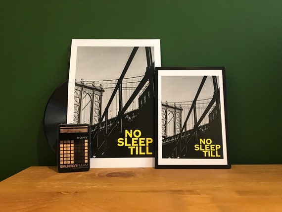 NO SLEEP TILL Beastie Boys inspired Original Art Print New York City Brooklyn Urban Skyline Rap Music Song Lyrics Yellow Black