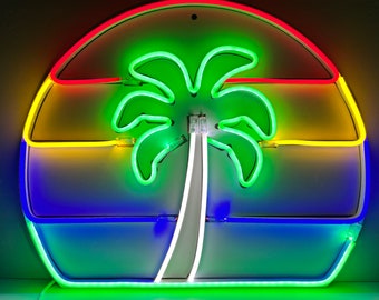 DIY LED Neon Flex Tropical Palm Tree Sunset Sign for Laser, Digital Files