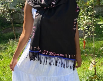 Hebrew Israelite custom scarf/Shaw With fringes/boarder of blue