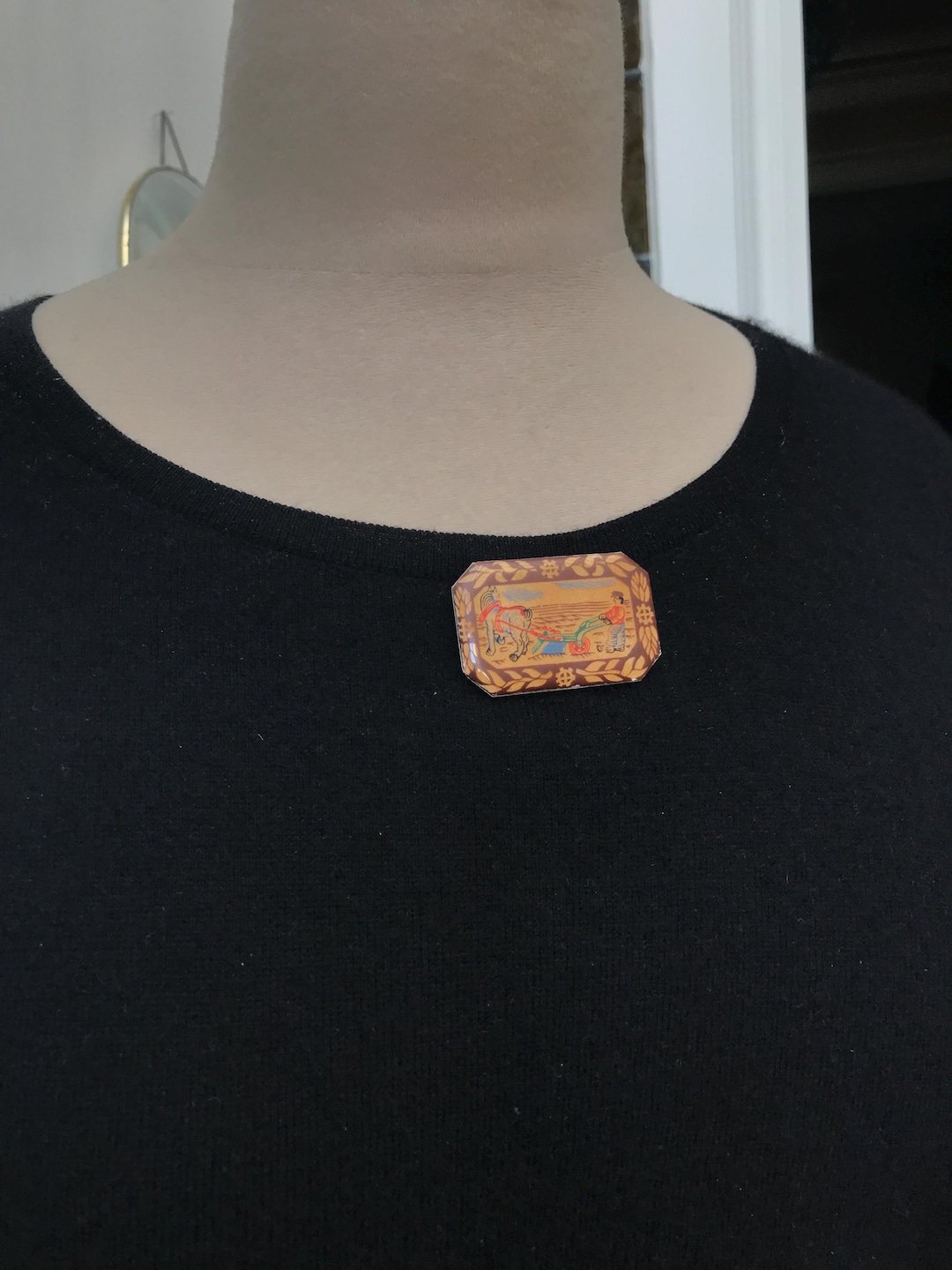 Broche en or jaune 14 carats et perles de rocaille en émail bleu, breloque vintage - Canada