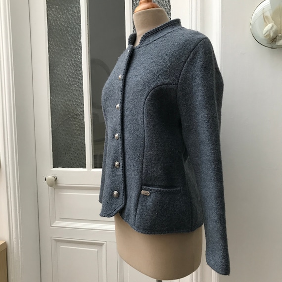 Austrian Spencer jacket gray blue boiled wool, Tr… - image 1