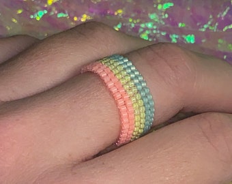 Rainbow Peyote Statement Ring