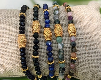 Bracelet pour femmes en perles semi-précieuses et dorées à l'or - Marrakech