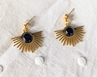 Boucles d'oreilles femme solaire doré et bleu nuit - Versailles