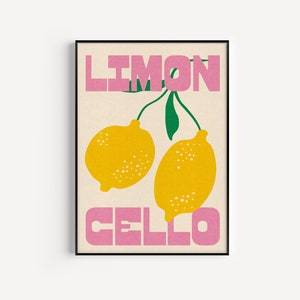 Limoncello Print, lemons illustration, kitchen art print, cocktail print, minimalist art, dining room art, unframed art, trendy print image 3