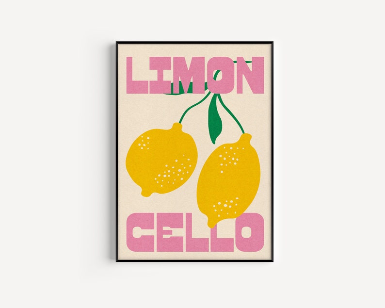 Limoncello Print, lemons illustration, kitchen art print, cocktail print, minimalist art, dining room art, unframed art, trendy print image 3
