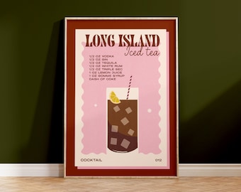 Retro Cocktail Long Island Iced Tea Unframed Print | Illustration | Wall Art | Poster | Bar | Kitchen | Retro | Gift | Alcohol | Colourful