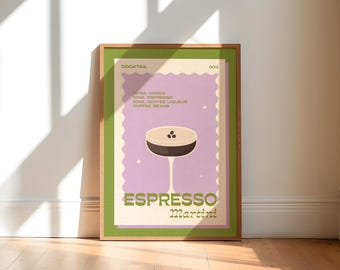 Espresso Martini Print, retro art, dining room wall art, kitchen decor, kitchen print, vintage wall art, kitchen art, cocktail gift