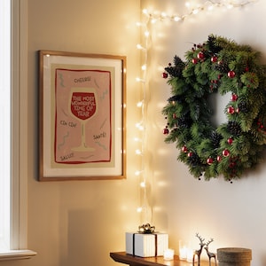 クリスマスワイングラスアートプリント、クリスマスデコレーション、フレームなしアート、アルコールウォールアート、バーデコレーション、バープリント、ダイニングルームアート、キッチンアート