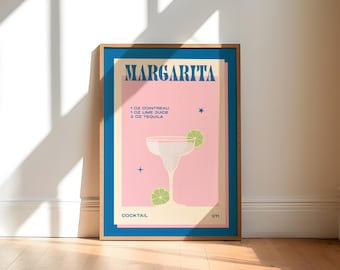 Retro Cocktail Margarita Print, dining room wall art, kitchen decor, kitchen print, vintage wall art, kitchen art, cocktail gift, bar decor