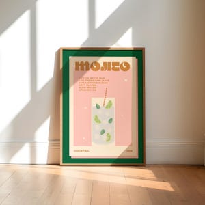 Retro Cocktail Mojito Unframed Print | Illustration |  | Wall Art | Poster | Bar | Kitchen | Retro | Gift | Alcohol | Colourful