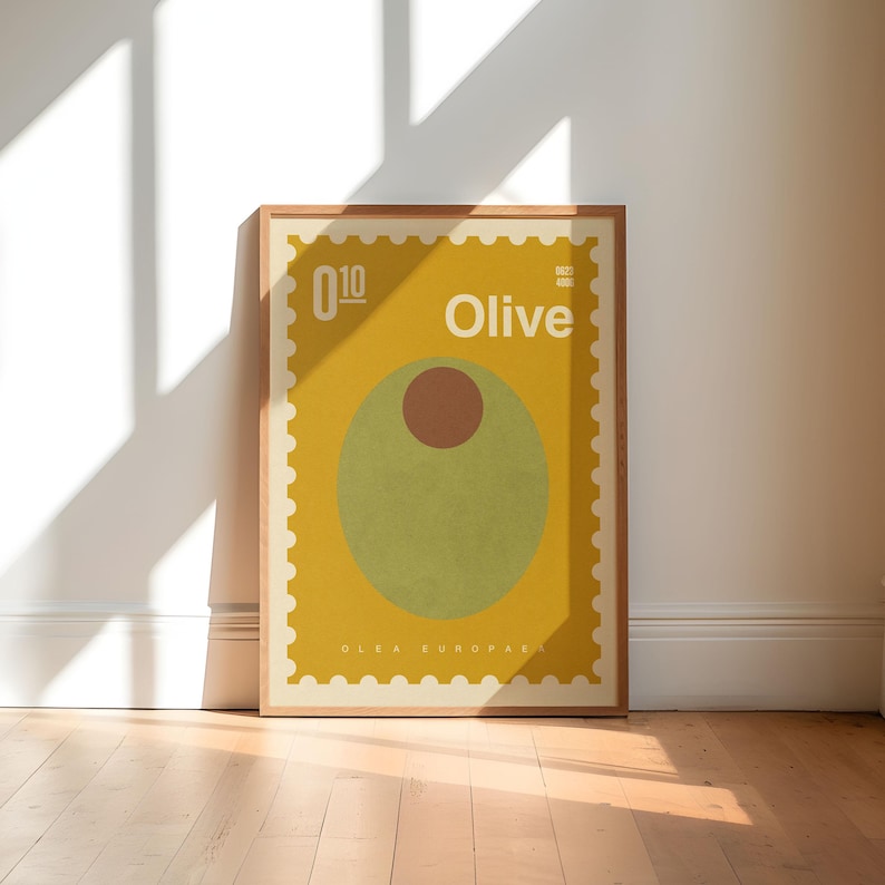 Olive Food Print Spanish Art Print Stamp Graphic Text Art Unframed