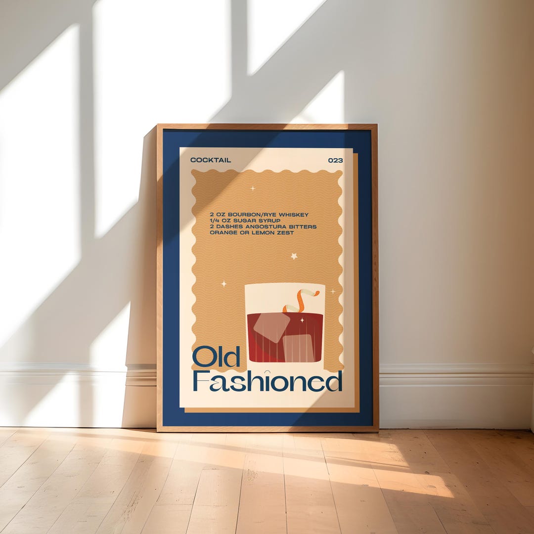 Retro Cocktail Print, old fashioned cocktail, dining room wall art
