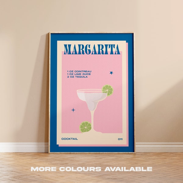 Retro Cocktail Margarita Print, dining room wall art, kitchen decor, kitchen print, vintage wall art, kitchen art, cocktail gift, bar decor