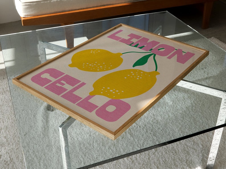 Limoncello Print, lemons illustration, kitchen art print, cocktail print, minimalist art, dining room art, unframed art, trendy print image 2