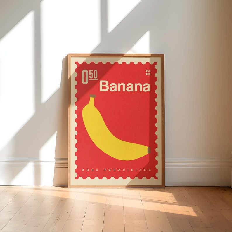 Banana Food Print Fruit Art Print Stamp Graphic Text Art Unframed