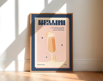 Bellini Cocktail Unframed Print, retro art, dining room wall art, kitchen print, vintage wall art, kitchen art, cocktail gift, bar decor