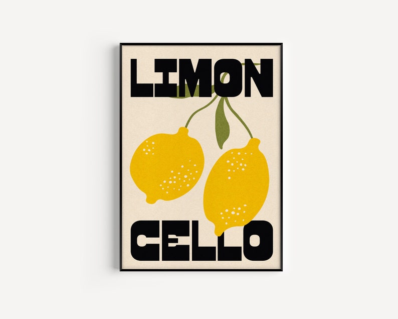 Limoncello Print, lemons illustration, kitchen art print, cocktail print, minimalist art, dining room art, unframed art, trendy print image 5