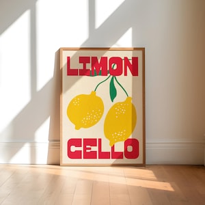 Limoncello Print, lemons illustration, kitchen art print, cocktail print, minimalist art, dining room art, unframed art, trendy print