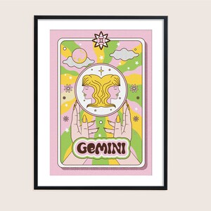 ZODIAC STAR SIGN print Gemini Astrology Birthday Colourful Groovy Office Wall Art Poster Funky Pastel image 5