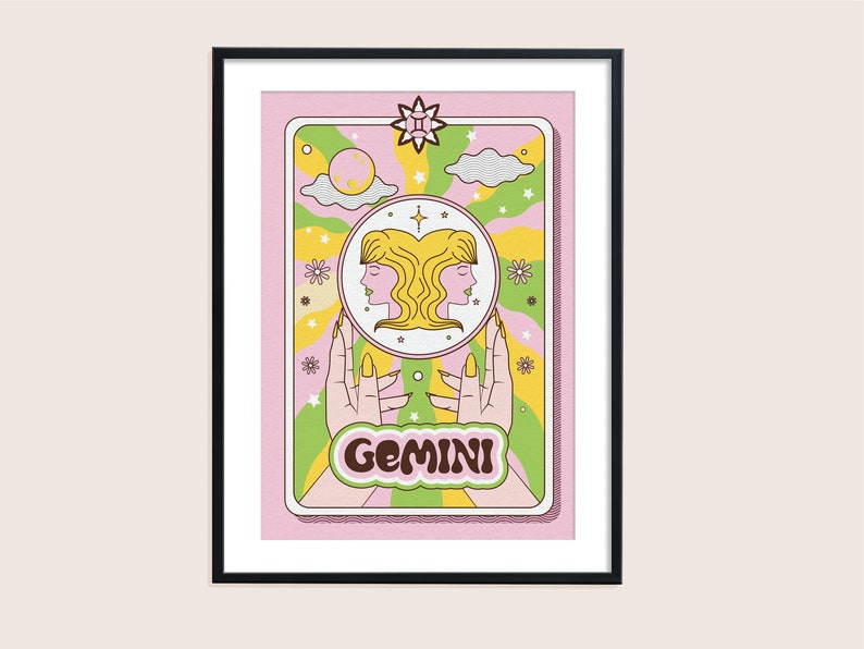 ZODIAC STAR SIGN print Gemini Astrology Birthday Colourful Groovy Office Wall Art Poster Funky Pastel image 5