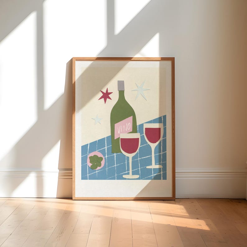Red Wine Unframed Print, Dining Room Wall Art, Kitchen Decor, Kitchen