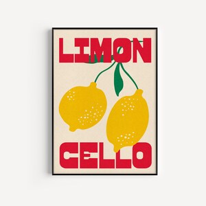 Limoncello Print, lemons illustration, kitchen art print, cocktail print, minimalist art, dining room art, unframed art, trendy print image 4