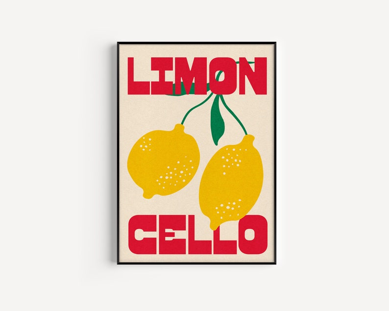 Limoncello Print, lemons illustration, kitchen art print, cocktail print, minimalist art, dining room art, unframed art, trendy print image 4