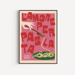 Italian Pasta Art Print, kitchen art print, unframed art, food art print, minimalist art, dining room art, kitchen art [Pasta Love]