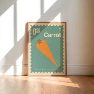 Carrot Food Print | Vegetable Art Print | Stamp Graphic Text Art | Unframed Kitchen Wall Art | Poster | Gift | Food and Drink | Colourful
