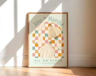 Garlic Food Print | French Market Day | Retro Illustration | Unframed Kitchen Wall Art | Poster | Gift | Food and Drink | Colourful