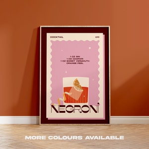 Retro Cocktail Negroni Unframed Print | Illustration |  | Wall Art | Poster | Bar | Kitchen | Retro | Gift | Alcohol | Colourful