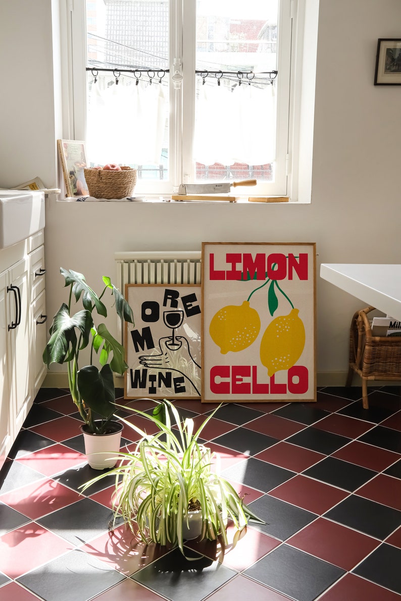 Limoncello Print, lemons illustration, kitchen art print, cocktail print, minimalist art, dining room art, unframed art, trendy print image 6