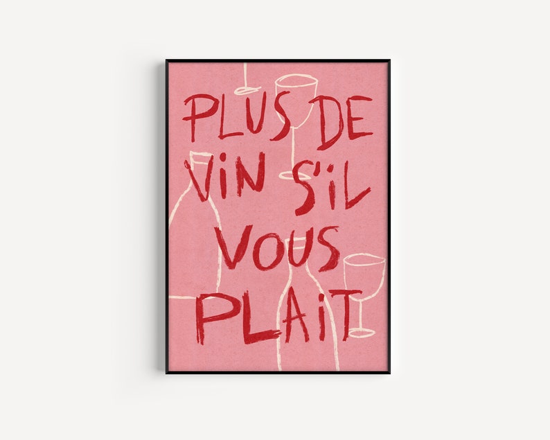 French Wine Art Print, wine illustration, kitchen art print, cocktail print, minimalist art, dining room art, unframed art, trendy print image 1
