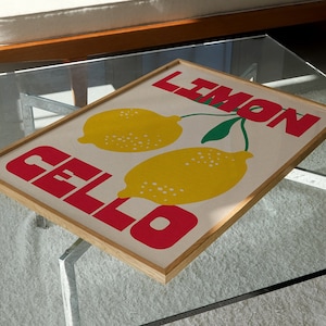 Limoncello Print, lemons illustration, kitchen art print, cocktail print, minimalist art, dining room art, unframed art, trendy print image 1