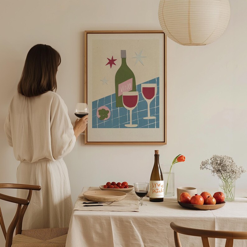 Red Wine Unframed Print, Dining Room Wall Art, Kitchen Decor, Kitchen