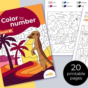 Cor por número - Animais (Parte 2), páginas para colorir para crianças, adultos ou idosos. Livro para colorir com letras grandes, PDF