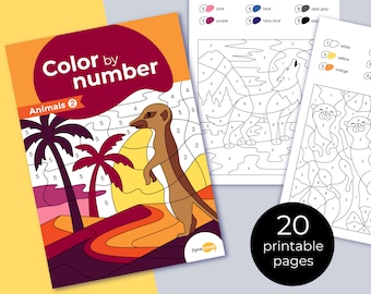 Color by number - Animals (Part 2), Printable coloring pages for kids, adults or seniors. Large print coloring book, PDF