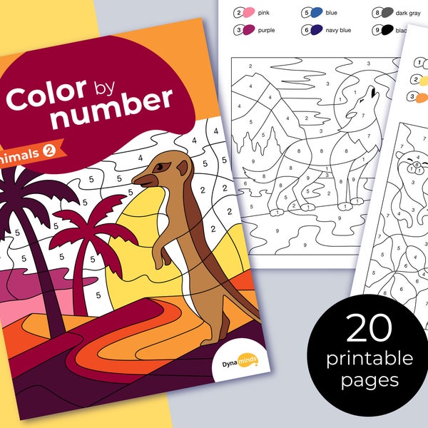 Color by number - Animals (Part 2), Printable coloring pages for kids, adults or seniors. Large print coloring book, PDF