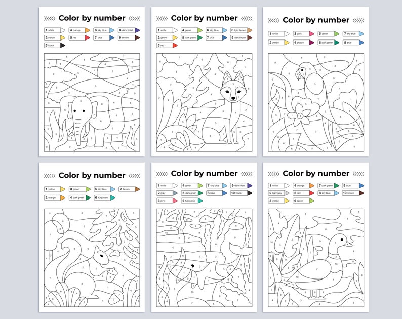Download Instant Download Pdf Digital Coloring Book Animals Color By Number Printable Coloring Pages For Kids Fun Home Activities Art Collectibles Drawing Illustration Colonialgolfhart Com