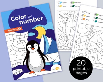 Color by number - Animals (Part 1), Printable coloring pages for kids, adults or seniors. Large print coloring book, PDF