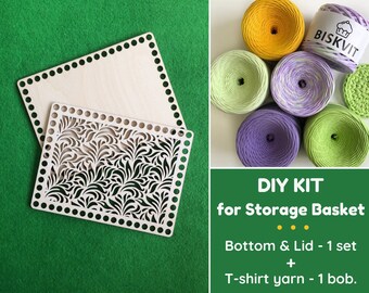 t-shirt yarn and rectangular wooden base for crochet basket 1 pc. choose Your colour DIY kit