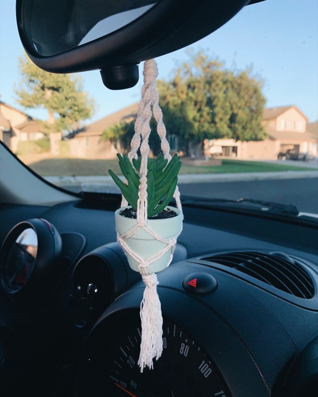 Mini Car Plant Hanger W/faux Succulent / Rear View Mirror / Mini