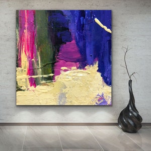 Abstract Painting Original Large Acrylic Canvas Expressionism yellow pink Blue cream custom Modern Painting Huge contemporary Wall art Ridge