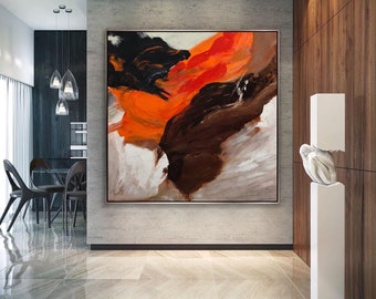 Abstract Painting Original Large Acrylic Canvas Expressionism orange light brown custom Modern Painting Wall Art Huge contemporary art deco