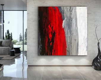 Abstract Painting Original Large Acrylic Canvas Expressionism Black Grey red custom Modern white red Wall Art Huge contemporary art Mellow