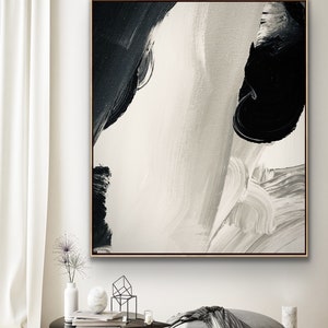 48Hx36W inches Abstract Painting Original Large Canvas Black Grey white office decor interior Modern Wall Art Huge contemporary art - DREAM